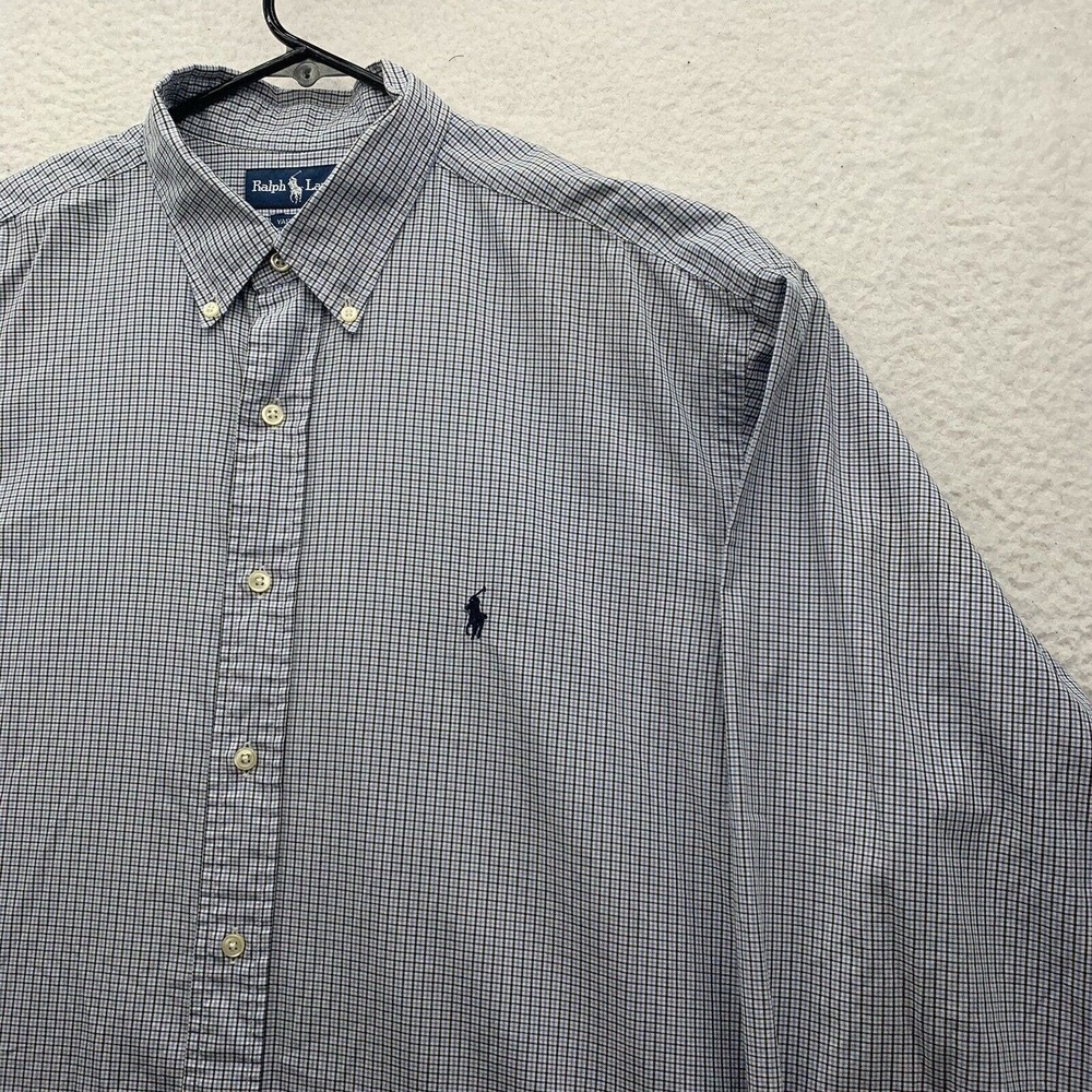 VTG Ralph Lauren Yarmouth Dress Shirt Mens 17 34/35‎ Plaid Tattersall Check Blue - Picture 3 of 11